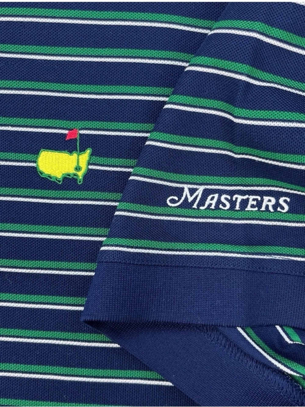 Masters Collection Mercerized Polo Shirt Green Blue Striped Logo Golf Mens L - Picture 3 of 9